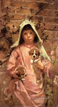 セオドア・ロビンソン Painting - 子犬を持つ少女 セオドア・ロビンソン